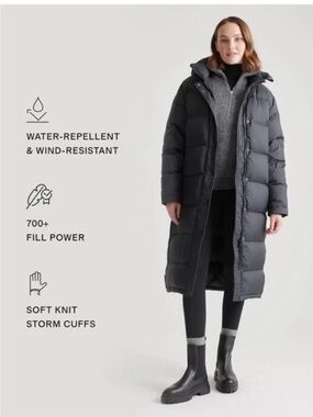 Quince Women Responsible Goose  Down Long Puffer Jacket color black size Large